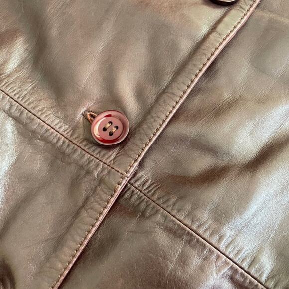 Y2K 90’s CHEVIGNON TRUCKER JACKET BLAZER COW GRAIN LEATHER MAROON SZ L VERSATILE - Picture 15 of 16